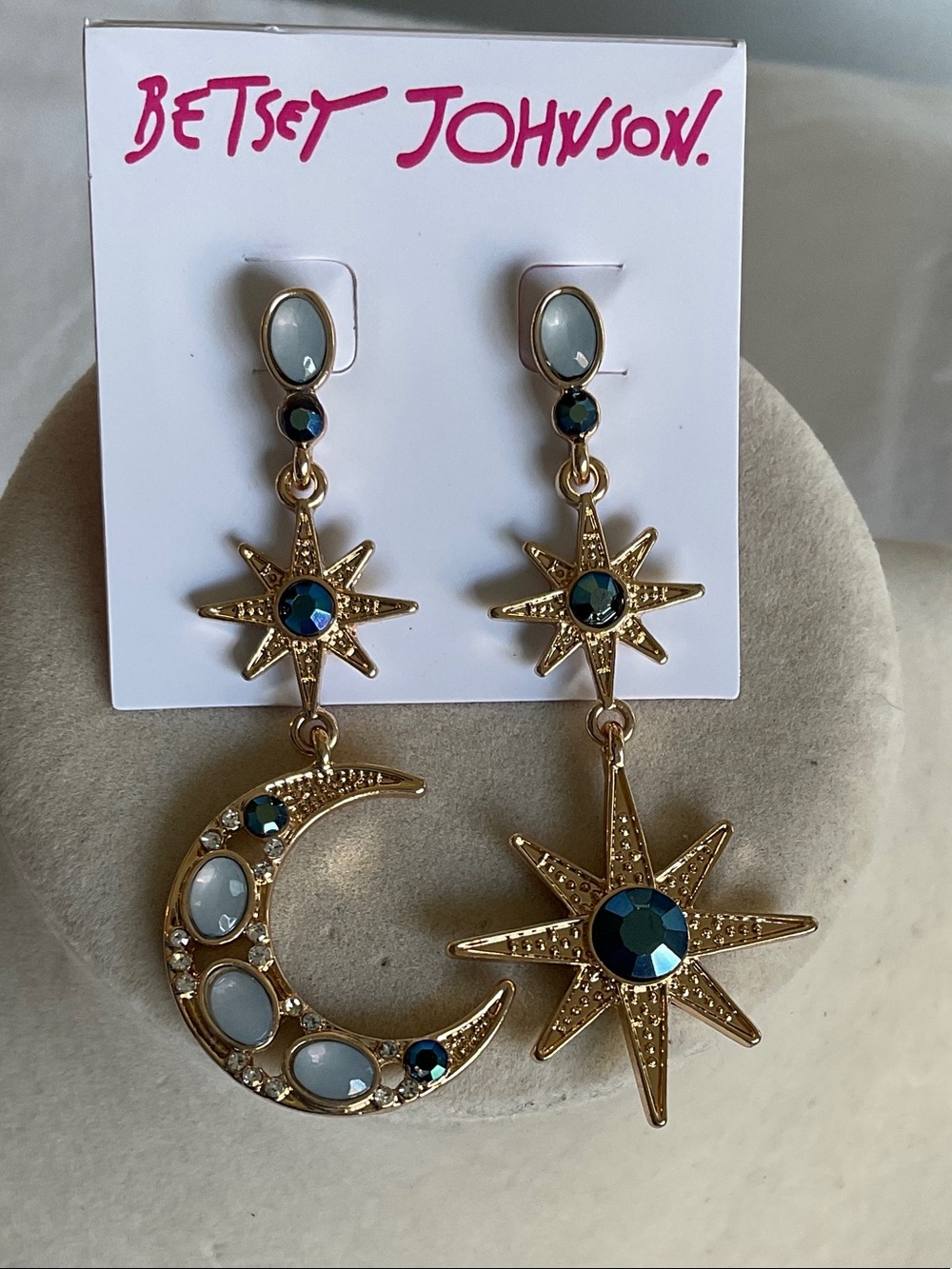 Betsey Johnson Gold-Tone Moon & Star Drop Earrings NWT
